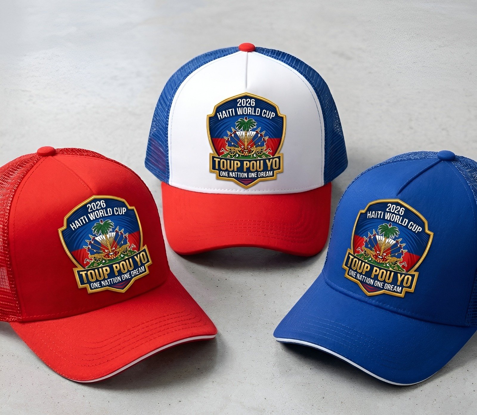 red and white 2026 Haiti World Cup trucker cap.
